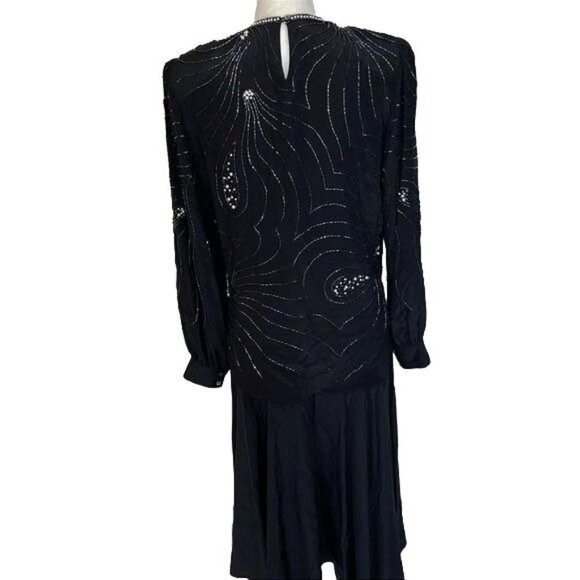 Argenti Notte Beaded Silk Skirt Set Womens Size Medium M Vintage Zipper Black - Picture 2 of 12